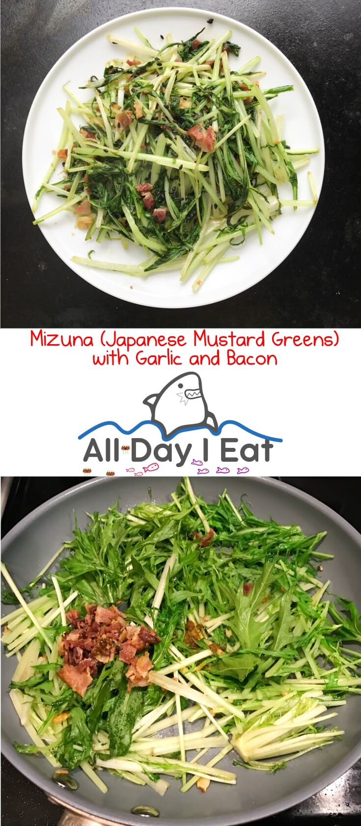 Mizuna with mustard greens bacon and garlic all day i eat