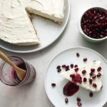 greek yogurt cheesecake with pomegranate top view