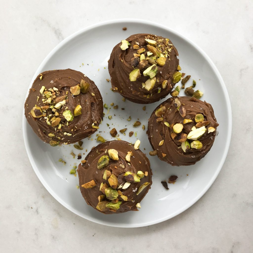 Salted Texas Chocolate Cupcakes with Pistachios