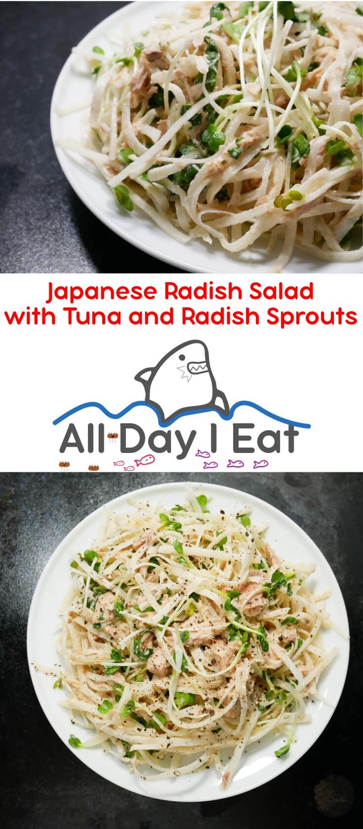 Japanese Radish Salad with Radish sprouts (kaiware). A light and tasty side salad with tuna that has a good crunch in each bite! | www.alldayieat.com