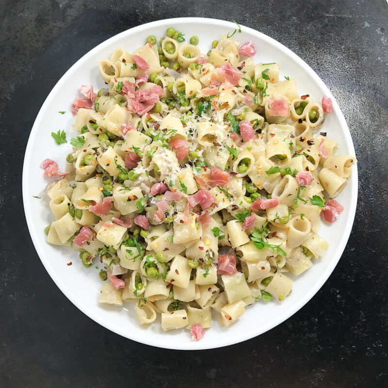 ditali lisci with pancetta and peas