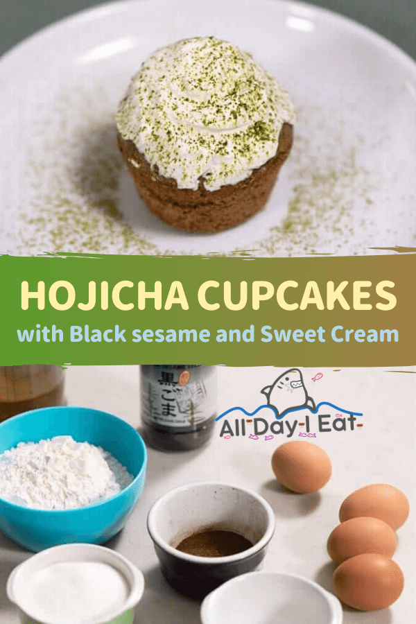 Hojicha Cupcakes with Black sesame and Sweet Cream