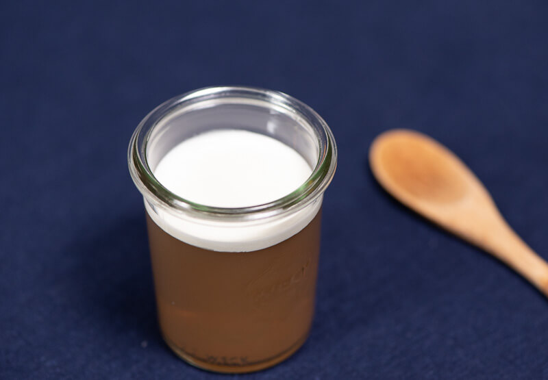 Hojicha Tea Jelly (Japanese dessert) with spoon