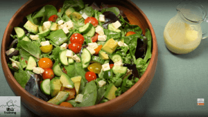 Salad with shiokoji dressing closeup