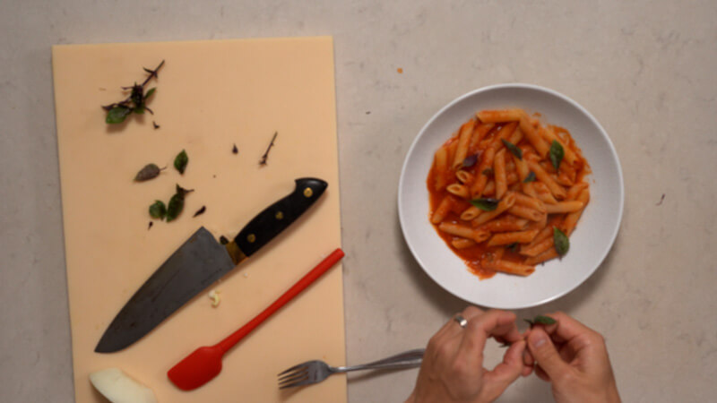 tomato pasta recipe - japanese style (with shiokoji) plating