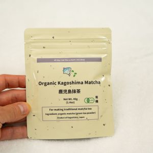 organic kagoshima drinking matcha in hand