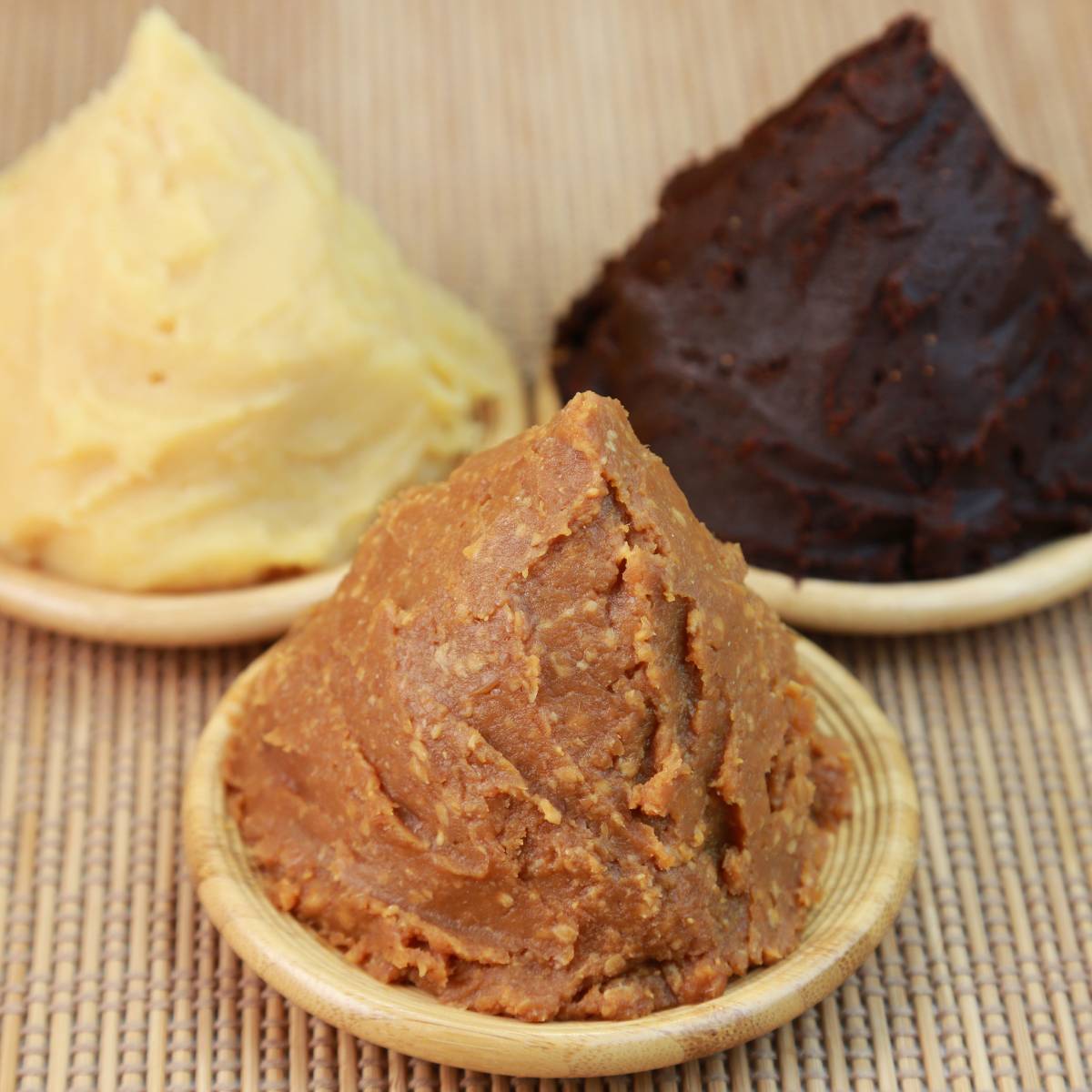 Different kinds of Miso Paste includes white, yellow and red color