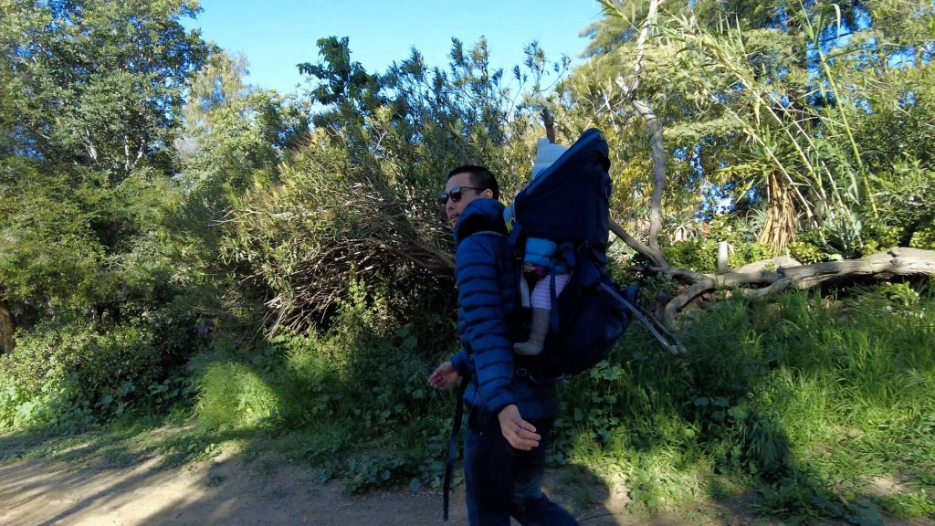 Pat Tokuyama with his baby in deuter pro baby carrier during their hiking