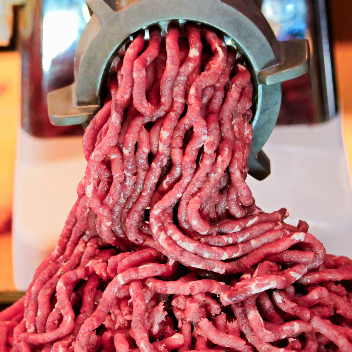 ground beef using a meat grinder