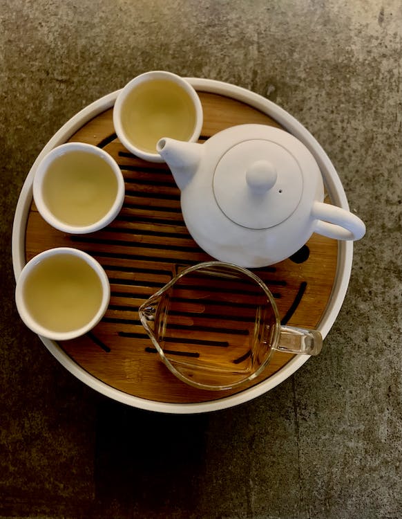a porcelain tea pot set top view