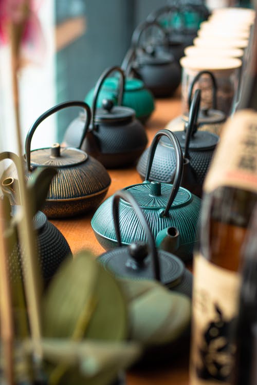various traditional iron teapots
