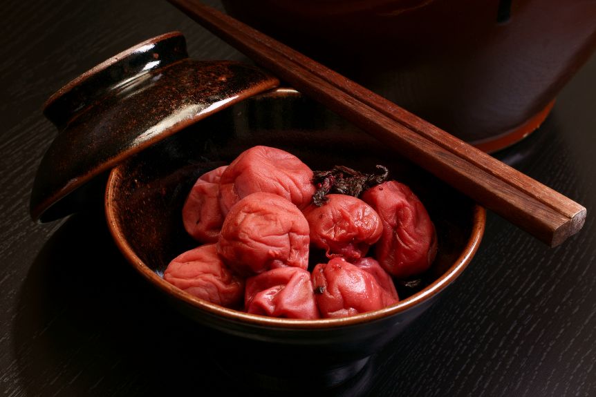 Japanese pickling umeboshi in a bowl