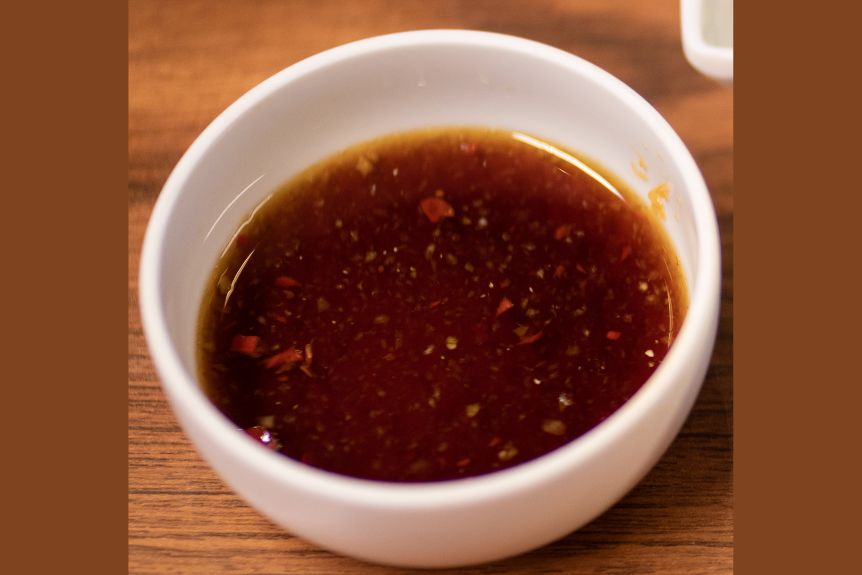 Japanese ponzu sauce in a dipping bowl