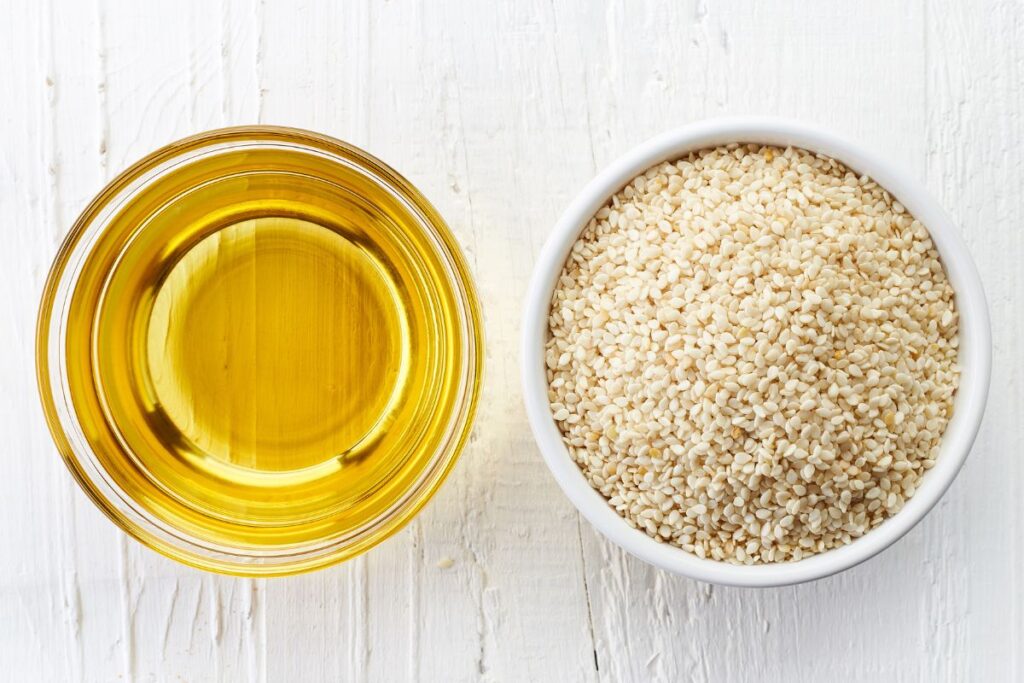 sesame seeds and oil in a separate bowl