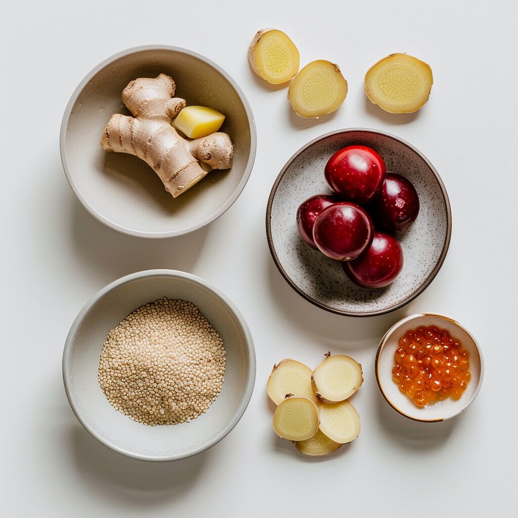 Ingredients for Ginger Umeboshi Takikomigohan