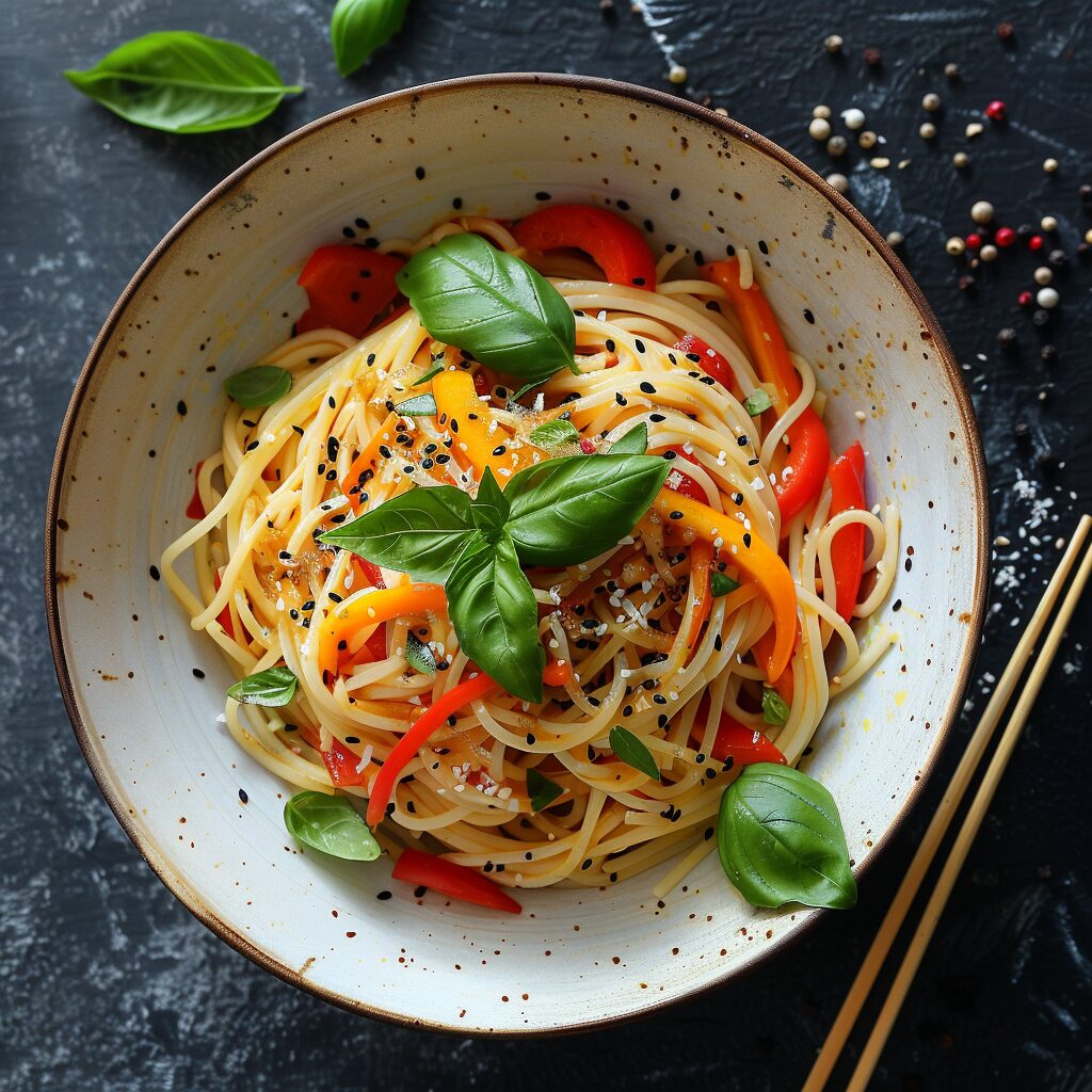 a plate of Vegetable Spaghetti with Dashi