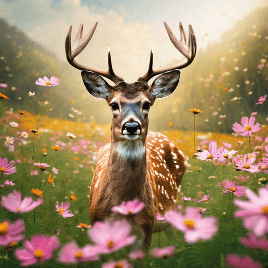 deer sniffing the field of cosmos